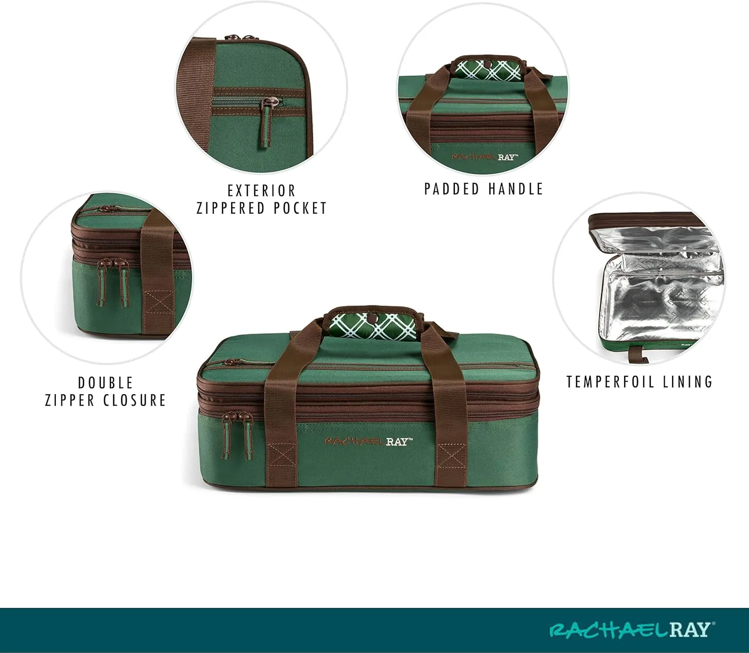 Rachael Ray Expandable Insulated Casserole Carrier for Hot or Cold Food, Thermal Lasagna Lugger Tote for Potluck, Parties, Picnic, and Cookouts, Fits 9" x 13" Baking Dish