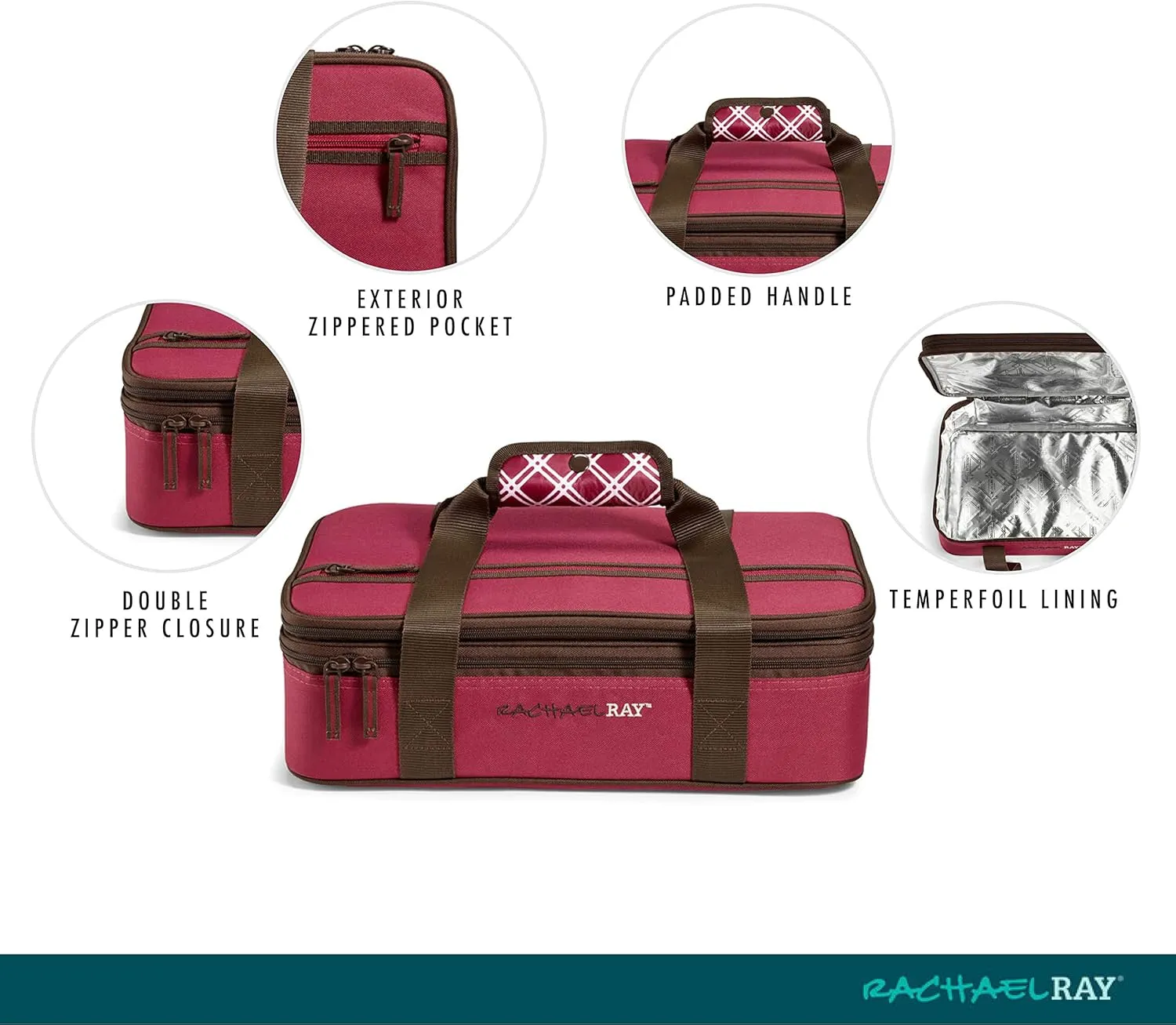 Rachael Ray Expandable Insulated Casserole Carrier for Hot or Cold Food, Thermal Lasagna Lugger Tote for Potluck, Parties, Picnic, and Cookouts, Fits 9" x 13" Baking Dish