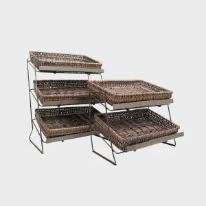 Railton tiered counter top display unit with medium pewter wicker trays