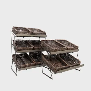 Railton tiered counter top display unit with small pewter wicker trays