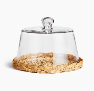 Rattan Tray with Cloche Small