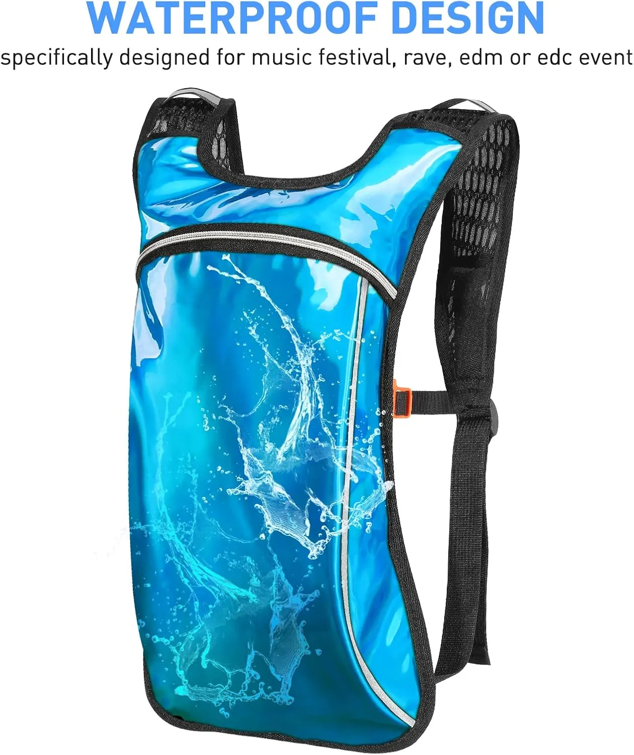 Rave Hydration Pack, Hydration Backpack with 2L Hydration Bladder, Festival Essential Water Backpack for Hiking, Running, Cycling, and Music Festivals