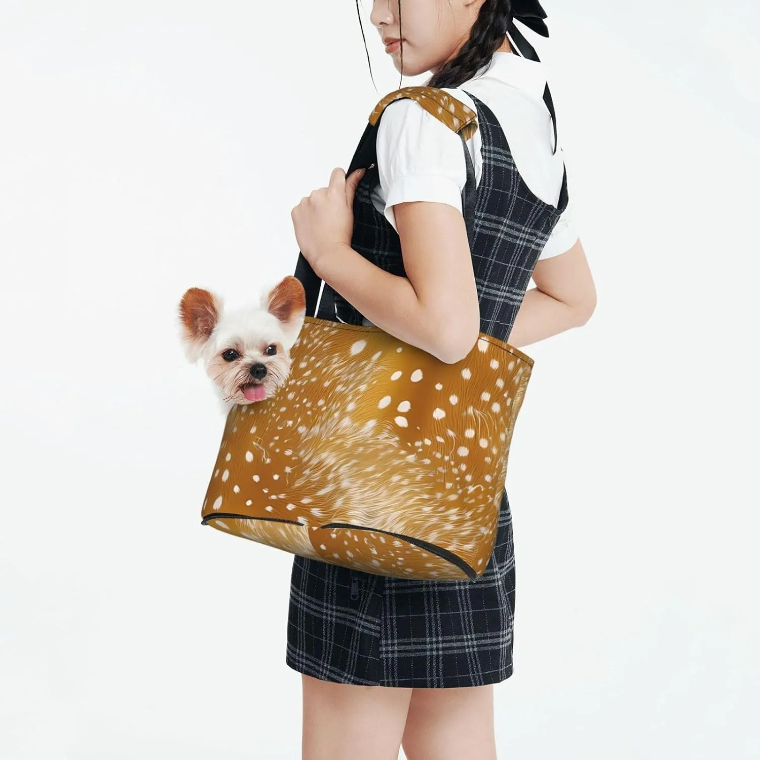 Realistic Deer Skin Print Pet Carrier for Small Dogs Cats Portable Soft-Sided Pet Carrier Purse Foldable Small Dog Tote Bag for Travel Shopping