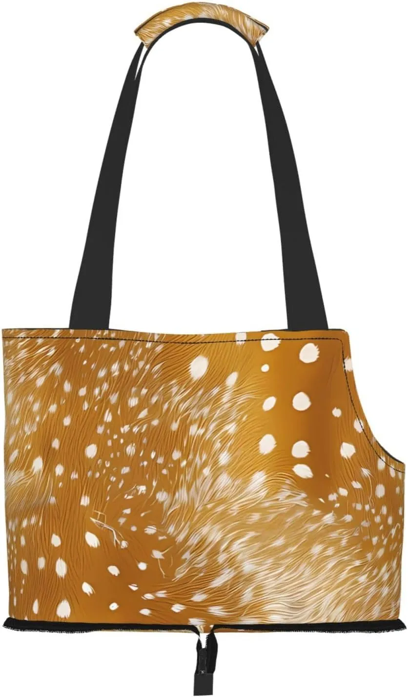 Realistic Deer Skin Print Pet Carrier for Small Dogs Cats Portable Soft-Sided Pet Carrier Purse Foldable Small Dog Tote Bag for Travel Shopping