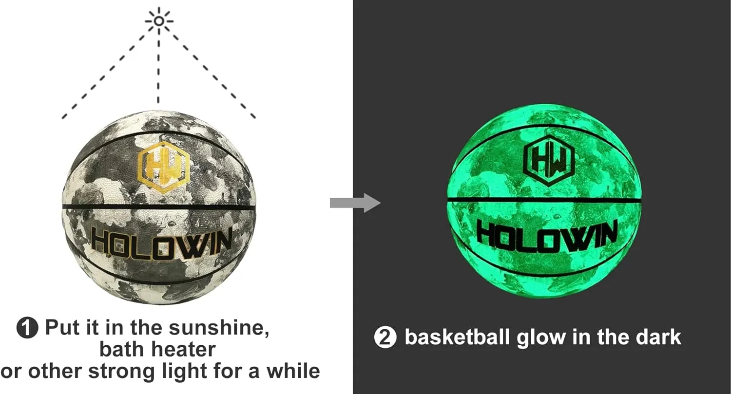 Reflective Glowing Holographic Luminous Basket Ball for Night Game, Perfect HoloHoops Gifts Toys