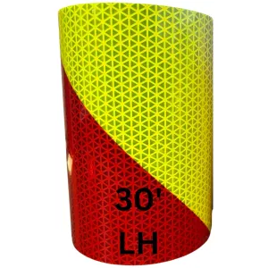 REFLECTIVE SOLUTIONS- V98 Chevron Reflective Tape- Lime Yellow Red Stripe- 6in x 30 feet Left Hand Slant- Orafol Oralite DOT-C2 SAE Certified- Made in USA Chevron Safety Tape for Cars, Trucks,Trailer
