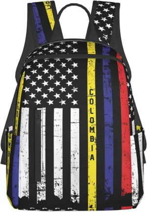 Retro Vintage Colombian American Flag Casual Backpacks Large Capacity Laptop Backpack Sports Fitness Rucksack Travel Carry-On Daypack Work Bag for Outdoor Camping