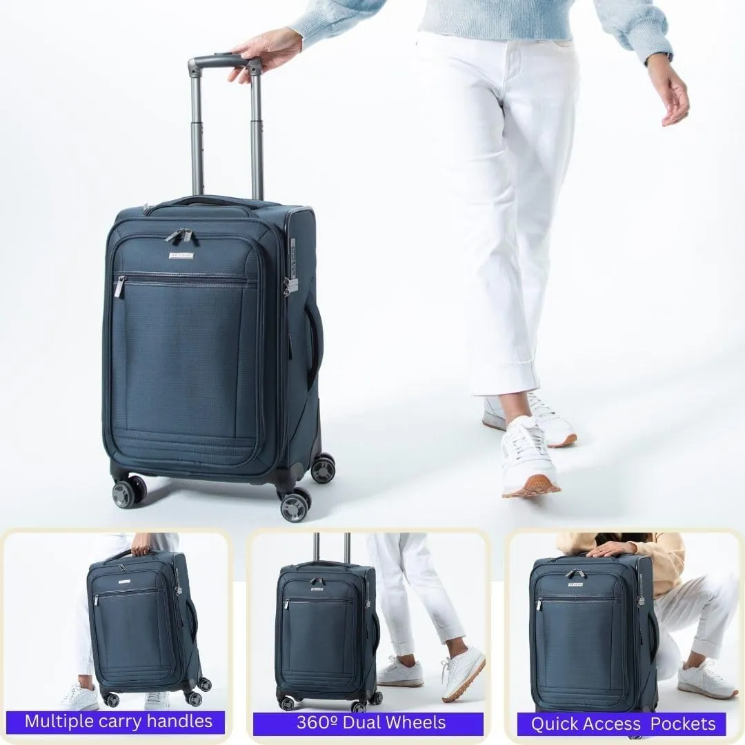 Ricardo Beverly Hills Avalon Softside Medium Check-In Luggage Made with Sustainable 100% Recycled PET (rPET), Lightweight, Eco-Friendly Travel, Expandable, Dual Spinner Wheels, Storm Blue, 24-inch