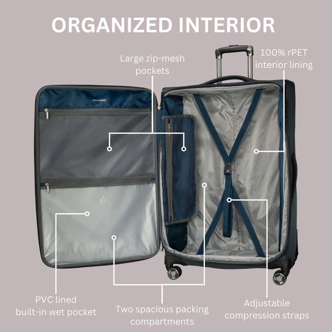 Ricardo Beverly Hills Avalon Softside Medium Check-In Luggage Made with Sustainable 100% Recycled PET (rPET), Lightweight, Eco-Friendly Travel, Expandable, Dual Spinner Wheels, Storm Blue, 24-inch