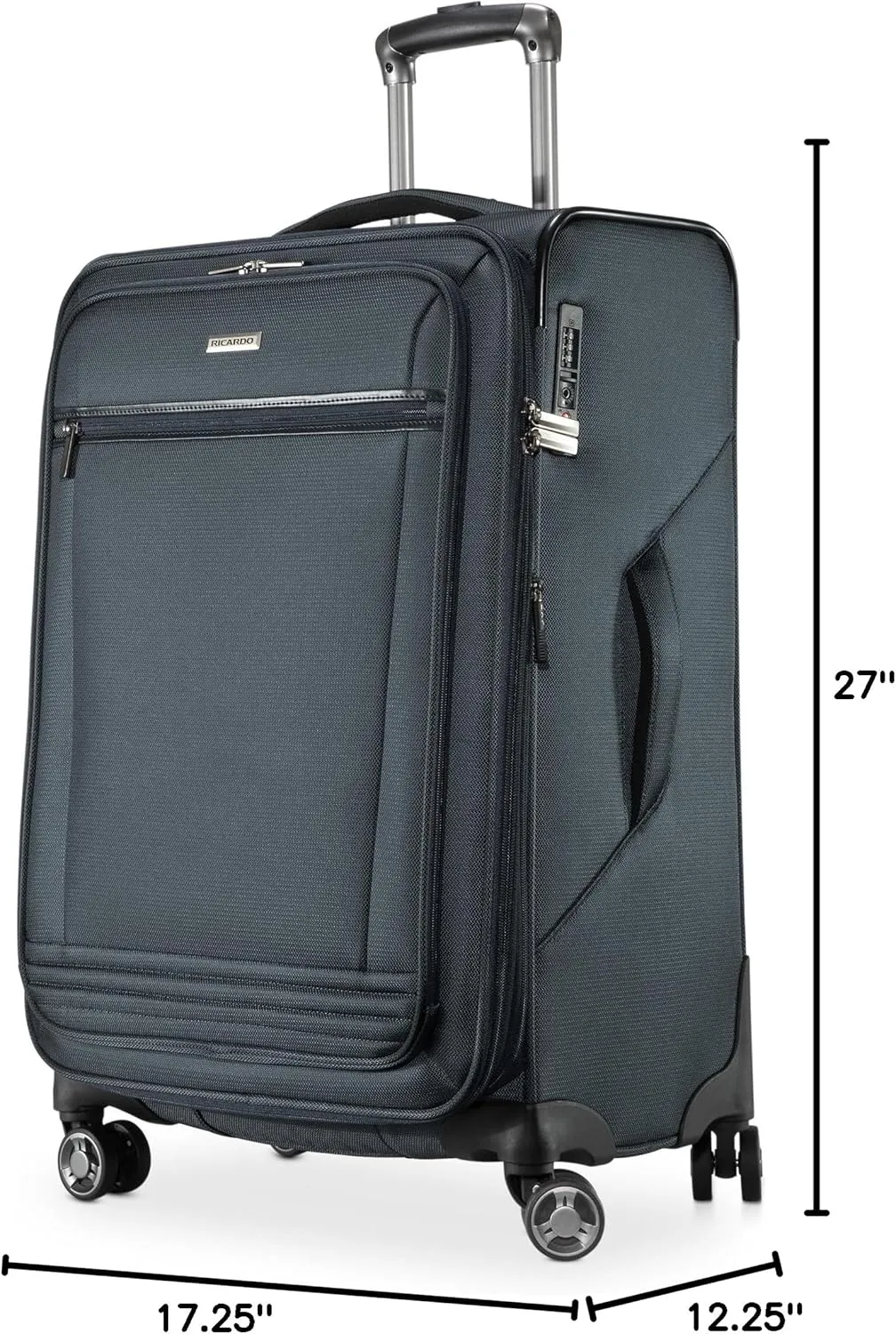 Ricardo Beverly Hills Avalon Softside Medium Check-In Luggage Made with Sustainable 100% Recycled PET (rPET), Lightweight, Eco-Friendly Travel, Expandable, Dual Spinner Wheels, Storm Blue, 24-inch
