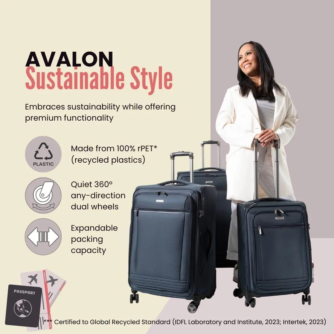 Ricardo Beverly Hills Avalon Softside Medium Check-In Luggage Made with Sustainable 100% Recycled PET (rPET), Lightweight, Eco-Friendly Travel, Expandable, Dual Spinner Wheels, Storm Blue, 24-inch