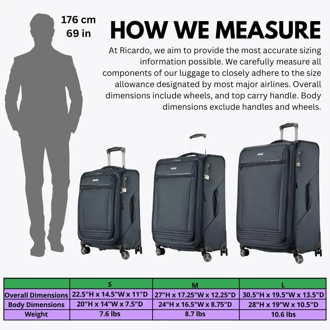 Ricardo Beverly Hills Avalon Softside Medium Check-In Luggage Made with Sustainable 100% Recycled PET (rPET), Lightweight, Eco-Friendly Travel, Expandable, Dual Spinner Wheels, Storm Blue, 24-inch