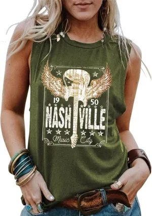 Rock Music Graphic Tank Top for Women Casual Vintage Rock and Roll Shirts Summer Country Concert Tee Tshirts