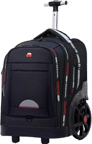 Rolling Backpack with Wheels for Adults, Large Wheeled Backpack with Laptop Waterproof Compartment, Roller Backpacks, Suitable for Leisure Outdoor Business Travel (Black)