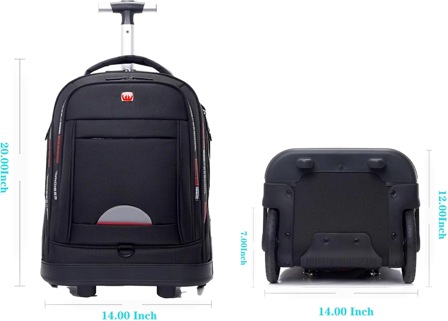 Rolling Backpack with Wheels for Adults, Large Wheeled Backpack with Laptop Waterproof Compartment, Roller Backpacks, Suitable for Leisure Outdoor Business Travel (Black)