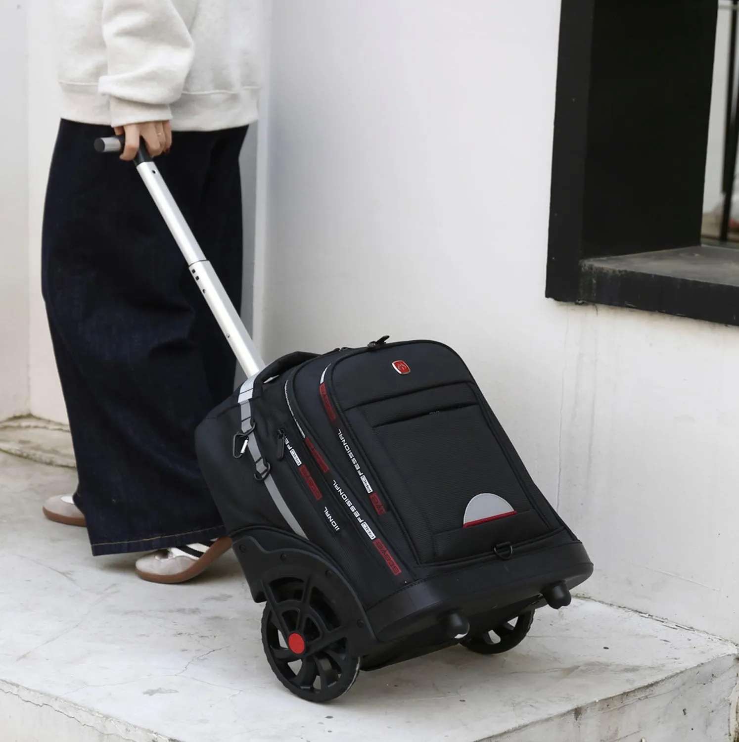 Rolling Backpack with Wheels for Adults, Large Wheeled Backpack with Laptop Waterproof Compartment, Roller Backpacks, Suitable for Leisure Outdoor Business Travel (Black)