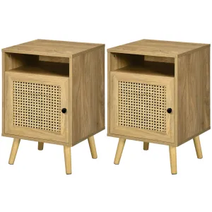 Rootz Bedside Table with Rattan Wicker - Vintage Table - Nightstand - Compact Storage - 39cm x 35cm x 60cm