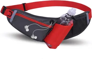 Running Belt Hydration Waist Pack with Water Bottle Holder Reflective Adjustable Sport Fanny Belt Portable Running Waist Belt with Zipper Pocket Net Bag for Running Cycling Hiking Outdoor Sport -Red