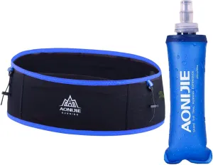 Running Hydration Belt with 250ml Soft Flask for Women and Men, Moisture Wicking Storage Belt for Trailing Running Climbing Jogging Cycling Workout (Black Blue,M/L)