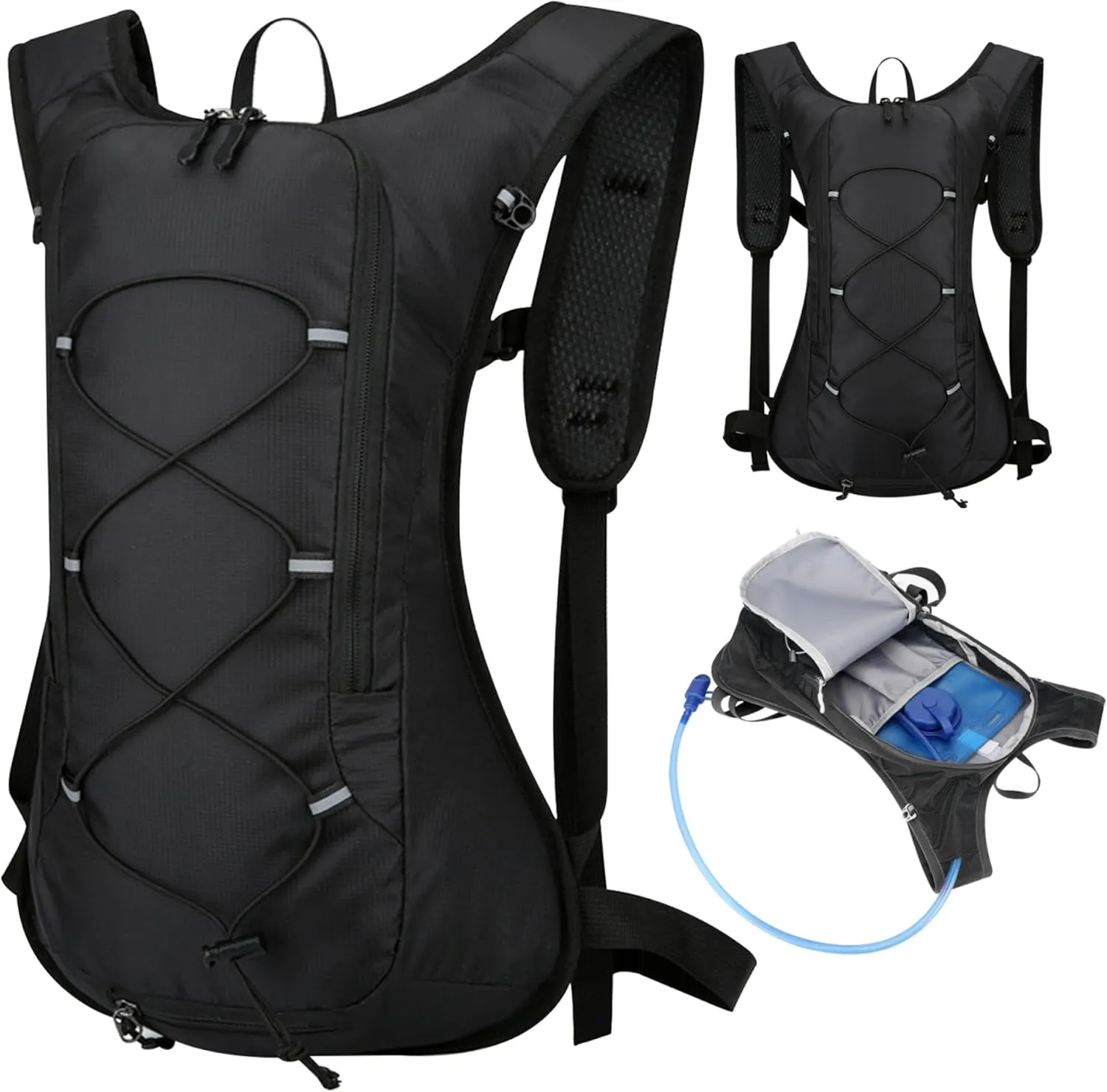 Running Hydration Vest, Waterproof Breathable Running Vest, 16.1x11.4x3.9 Running Water Vest with Reflective Strip, Zipper Running Backpack for Hiking Cycling Race, Running Vest