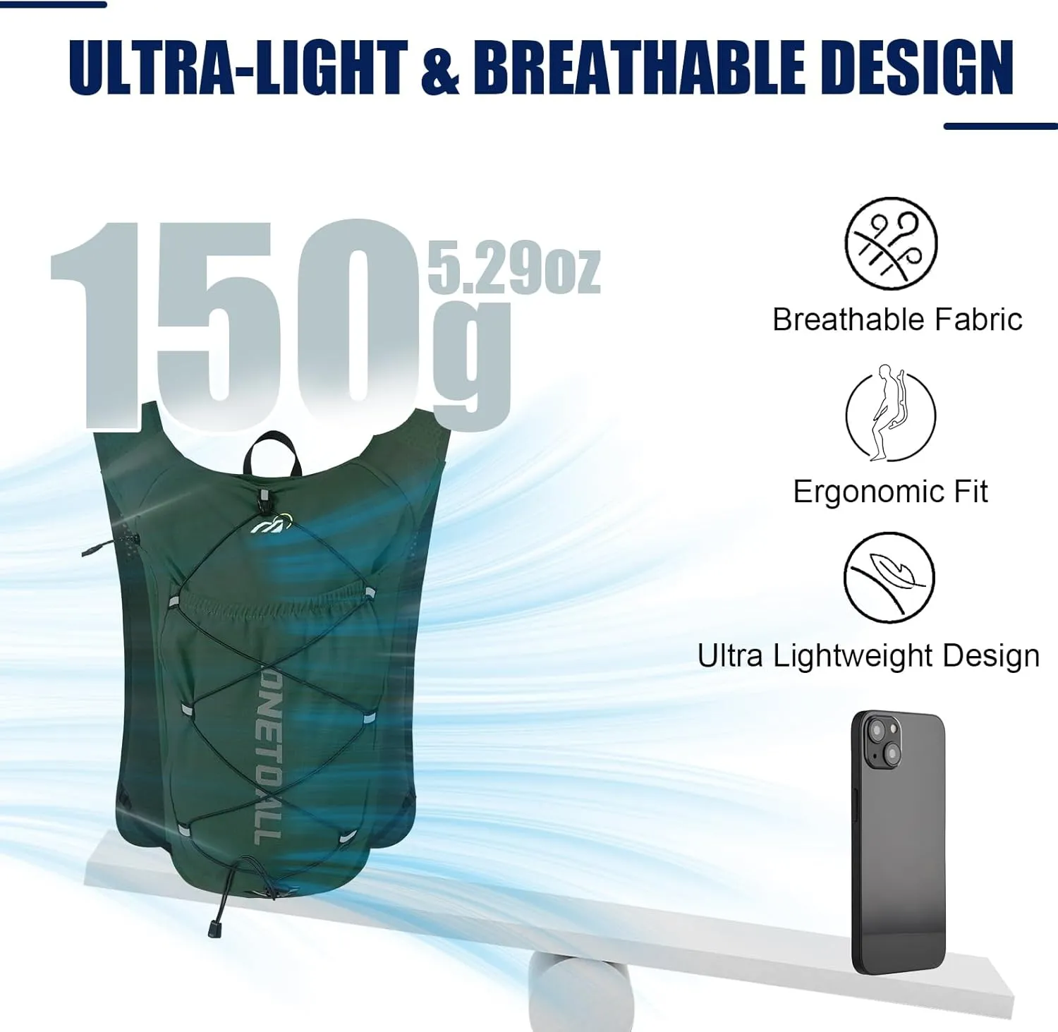 Running Vest for Women & Men, Lightweight 150g Hydration Backpack, 6L Pack for Trail Running, Marathon, Hiking, Cycling, Jogging, Adjustable Fit