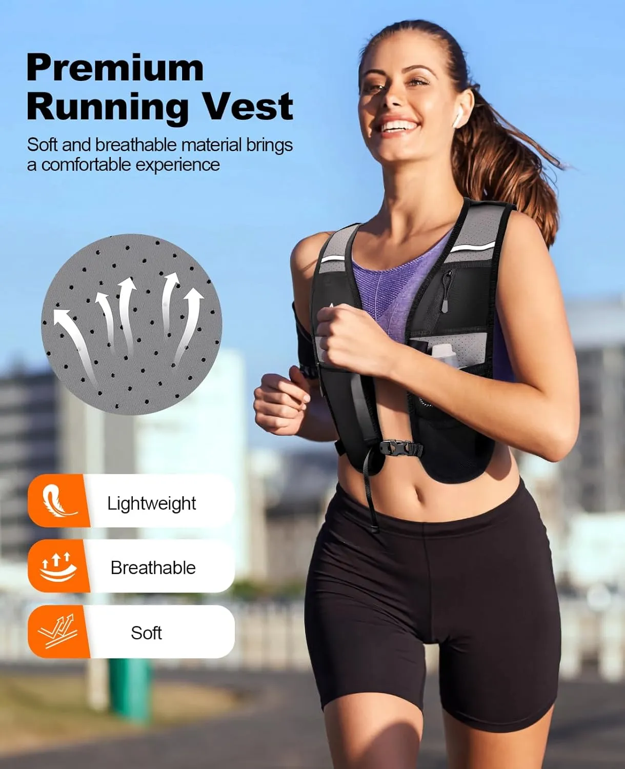 Running Vest for Women Men, Lightweight Breathable Hydration Vest with Large Compartment, Reflective Running Hydration Vest, Running Water Vest for Hiking Cycling Marathon Trail Jogging Race
