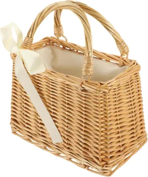 Rural Style Hand Basket Woven Bag for Women Flower Holder Decorative Wicker Basket Bow