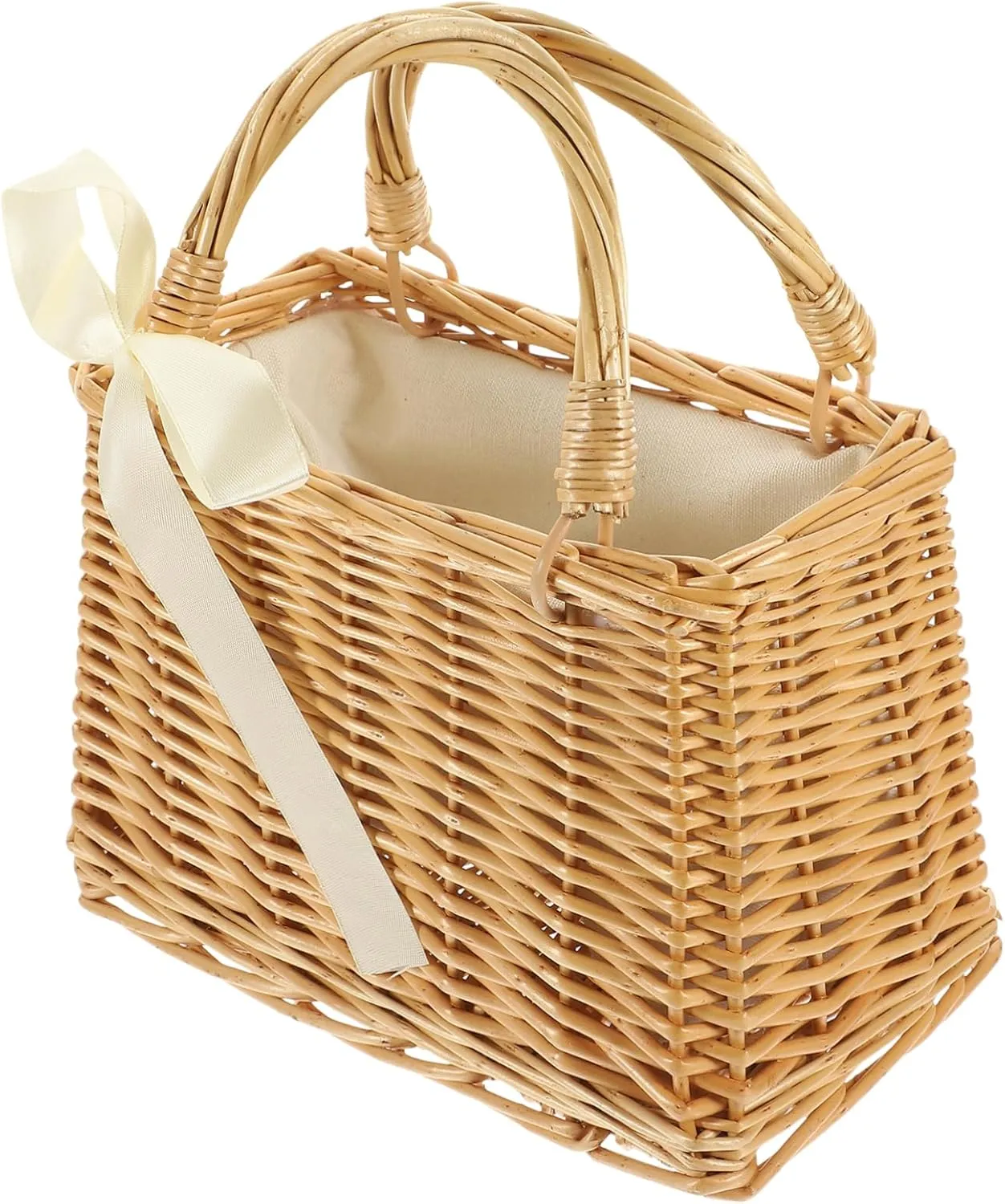Rural Style Hand Basket Woven Bag for Women Flower Holder Decorative Wicker Basket Bow