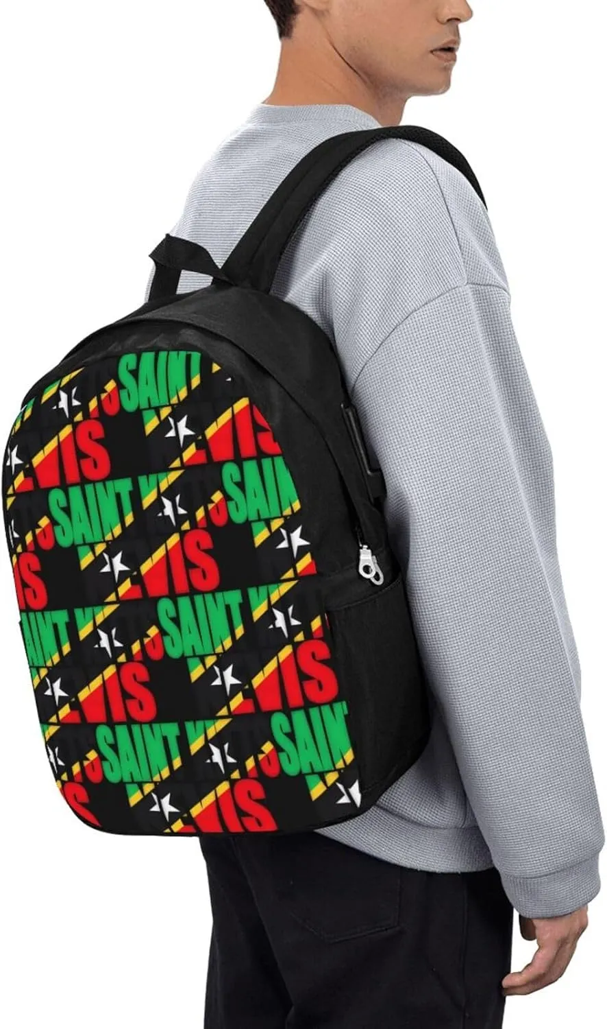 Saint Kitts Nevis Flag Laptop Backpacks Travel Backpack Casual Business Daypack Sport Rucksack Computer Bag Fits up to 17 Inch Notebook with USB Port