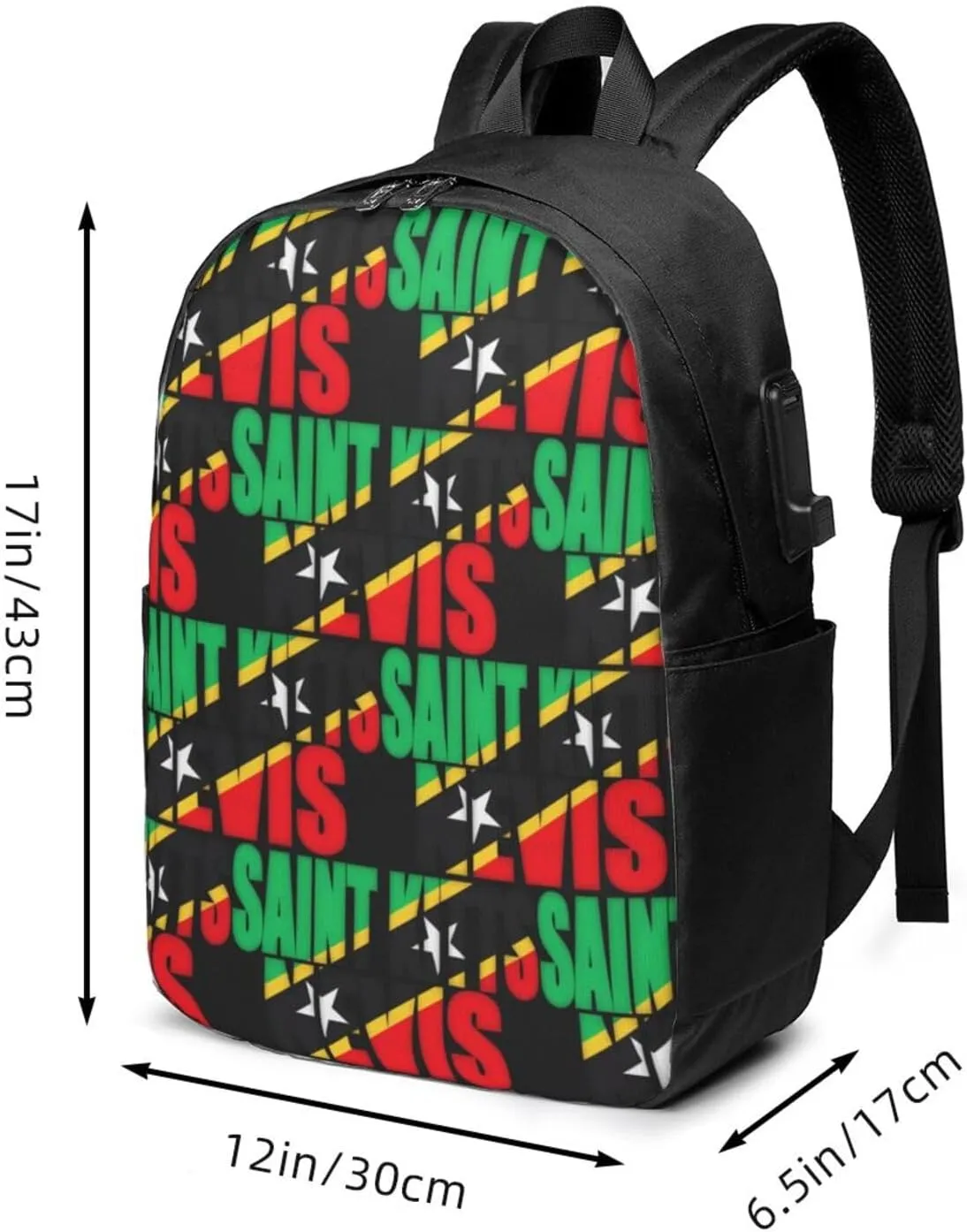 Saint Kitts Nevis Flag Laptop Backpacks Travel Backpack Casual Business Daypack Sport Rucksack Computer Bag Fits up to 17 Inch Notebook with USB Port