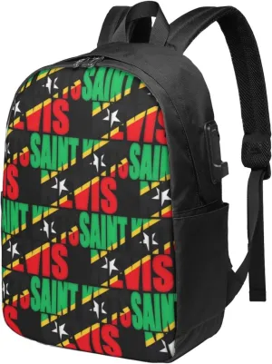 Saint Kitts Nevis Flag Laptop Backpacks Travel Backpack Casual Business Daypack Sport Rucksack Computer Bag Fits up to 17 Inch Notebook with USB Port