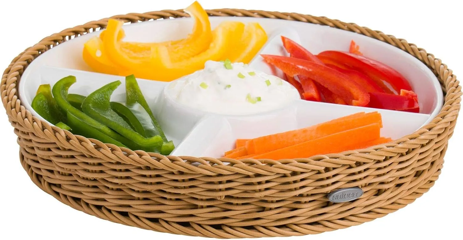 Saleen Round Wicker Basket with Porcelain Insert, 285 x 285 x 45 cm, Beige