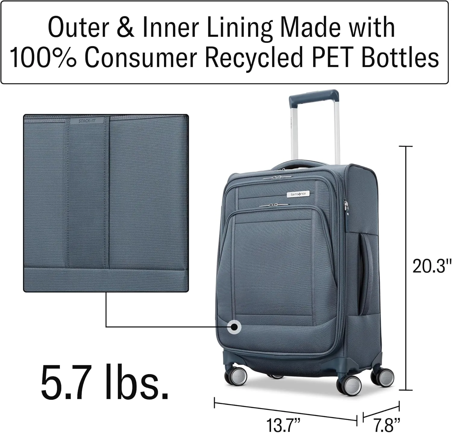 Samsonite UpLIFT 20" Lightweight Softside Carry-On Luggage with Spinner Wheels - Expandable - Airline-Approved, Polyester Soft Suitcase for Ultra Light Travel - Elemental Blue