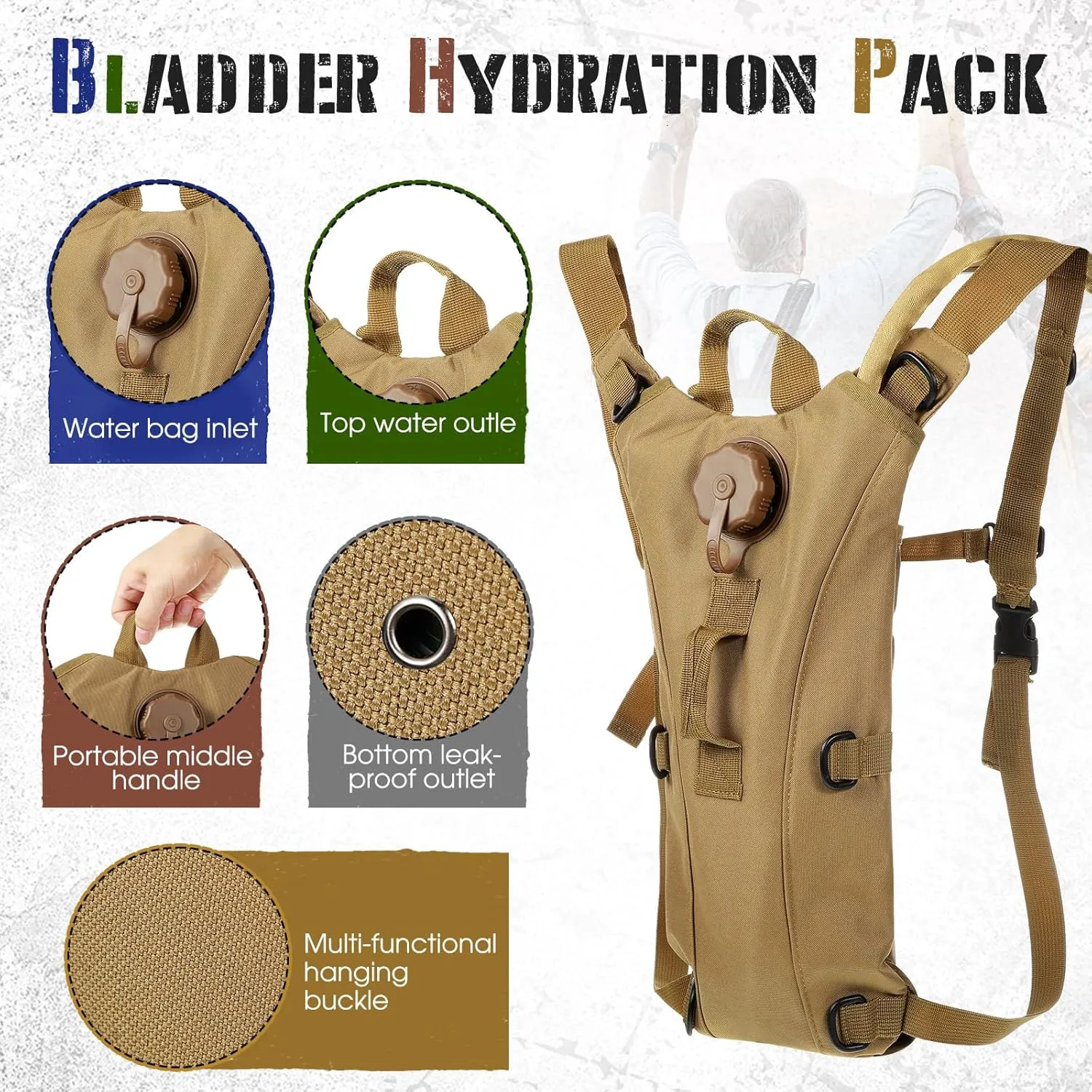 Sanwuta 2 Pcs Hydration Backpack with 3 Liter Water Bladder Tactical Lightweight 17.72 x 7.87 Inch Hydration Pack Backpack Water Backpack Hydration Bag Water Bag for Hiking Running
