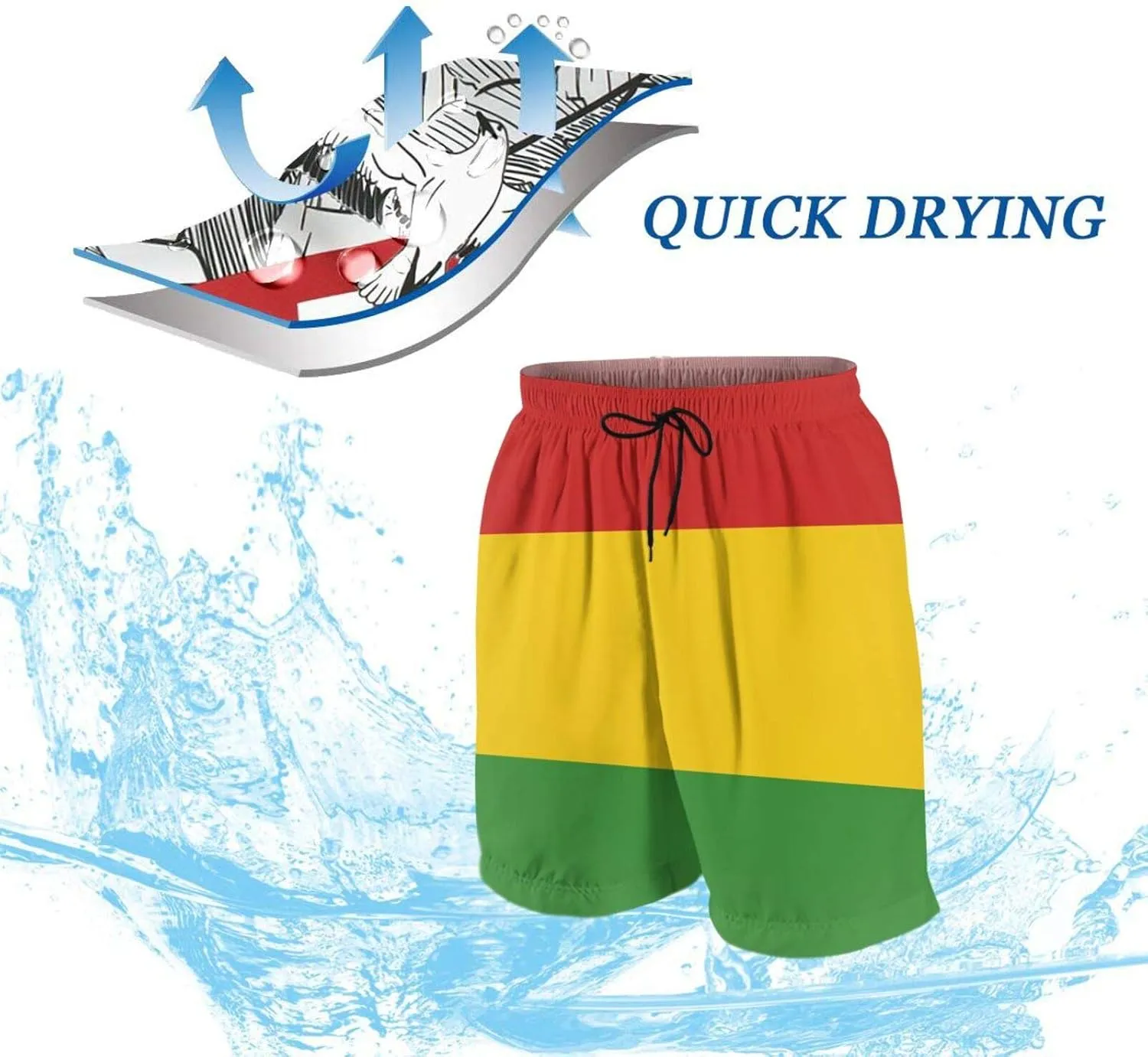 SARA NELL Men's Swim Trunks Reggae Rasta Flag Surfing Beach Board Shorts Swimwear