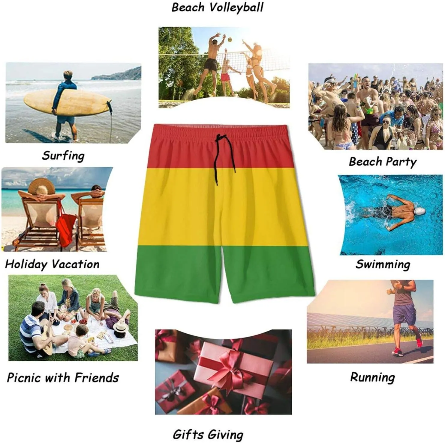 SARA NELL Men's Swim Trunks Reggae Rasta Flag Surfing Beach Board Shorts Swimwear