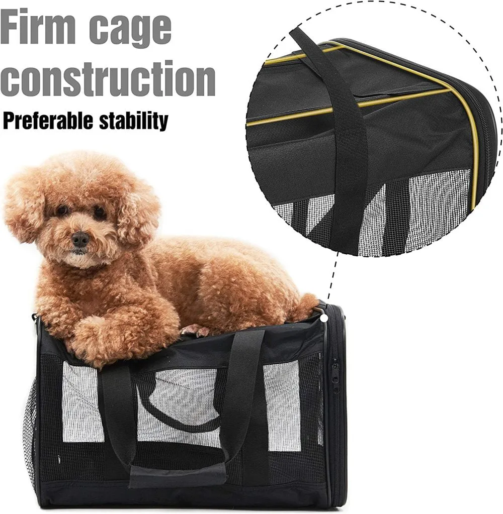 ScratchMe Pet Travel Carrier Soft Sided Portable Bag for Cats and Small Dogs, Collapsible, Durable, Airline Approved, Travel Friendly, Carry Your Pet with Safely and Comfortably, Black