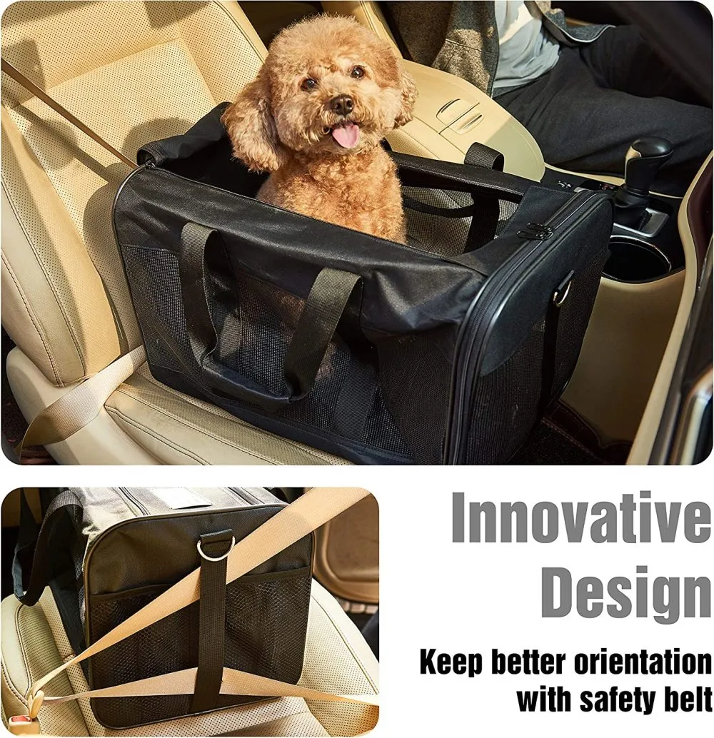 ScratchMe Pet Travel Carrier Soft Sided Portable Bag for Cats and Small Dogs, Collapsible, Durable, Airline Approved, Travel Friendly, Carry Your Pet with Safely and Comfortably, Black