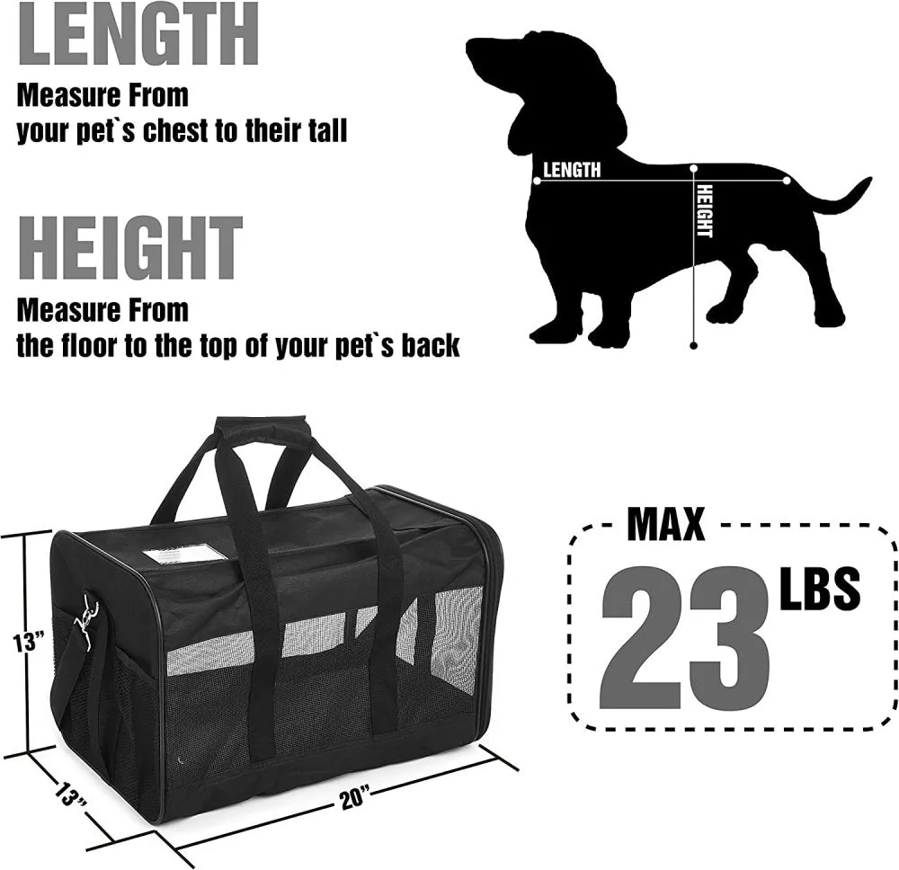 ScratchMe Pet Travel Carrier Soft Sided Portable Bag for Cats and Small Dogs, Collapsible, Durable, Airline Approved, Travel Friendly, Carry Your Pet with Safely and Comfortably, Black