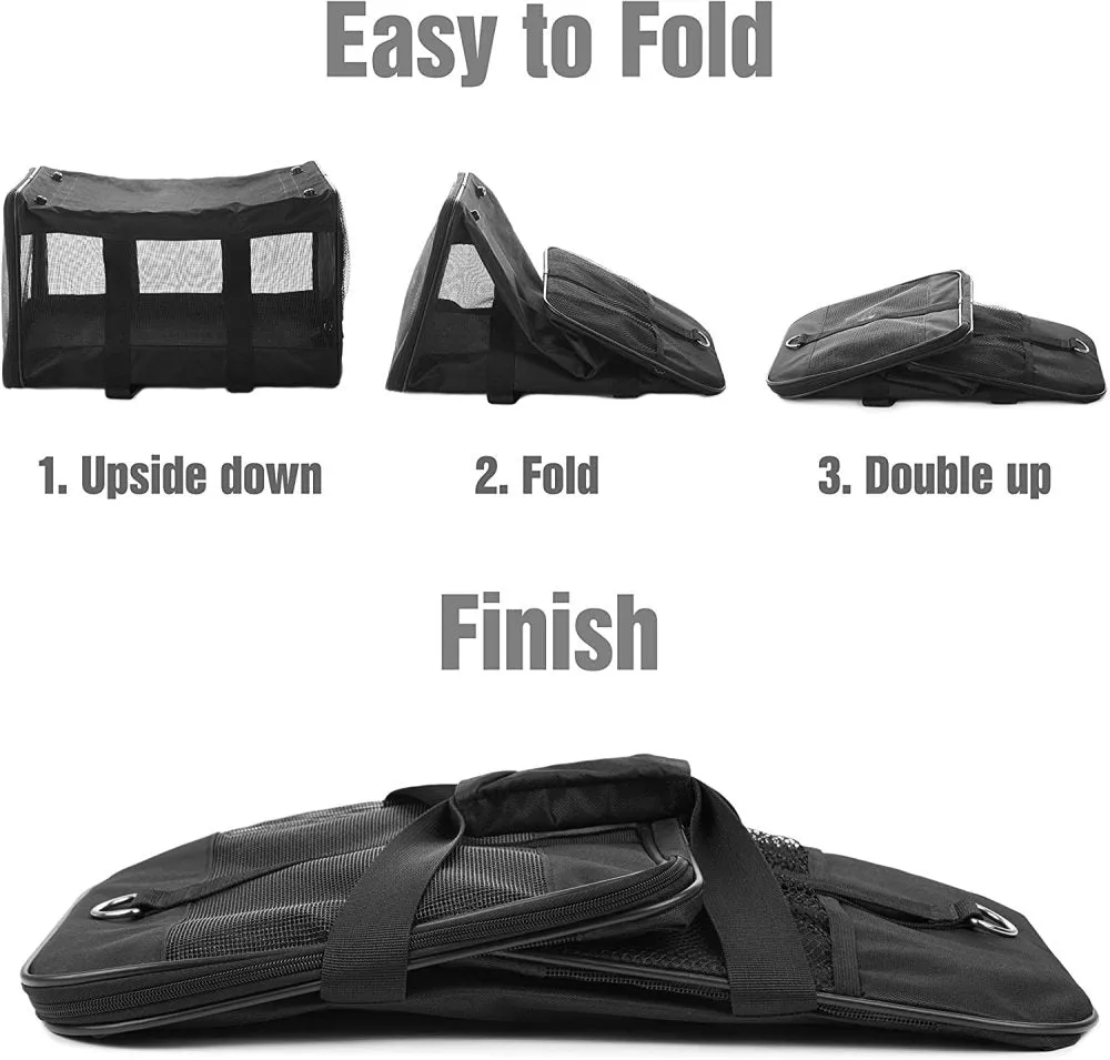 ScratchMe Pet Travel Carrier Soft Sided Portable Bag for Cats and Small Dogs, Collapsible, Durable, Airline Approved, Travel Friendly, Carry Your Pet with Safely and Comfortably, Black