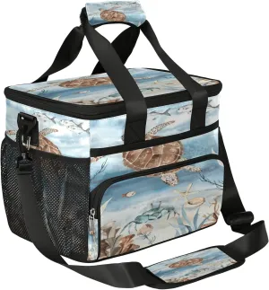 Sea Turtle Algae Fish Starfish Insulated Lunch Bag for Women Men Large Adult Leakproof Lunch Box with Adjustable Shoulder Strap Reusable Cooler Tote Bag for Work Office Picnic Beach