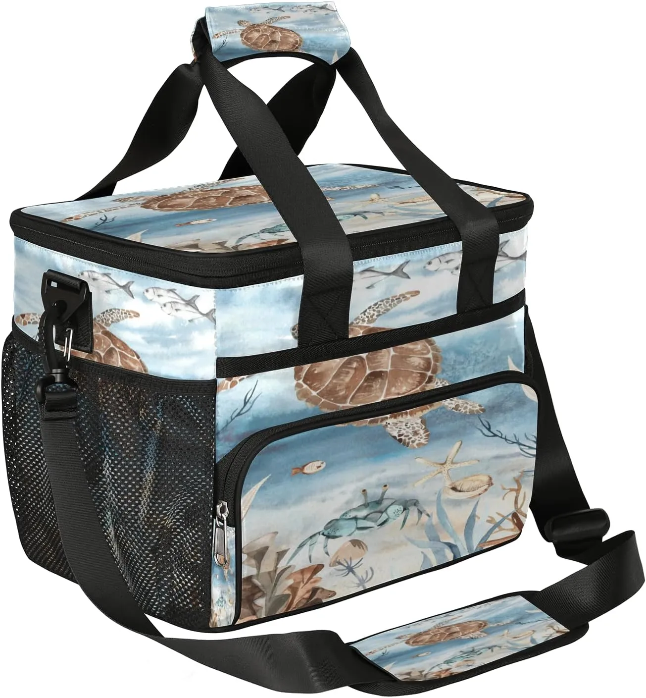 Sea Turtle Algae Fish Starfish Insulated Lunch Bag for Women Men Large Adult Leakproof Lunch Box with Adjustable Shoulder Strap Reusable Cooler Tote Bag for Work Office Picnic Beach