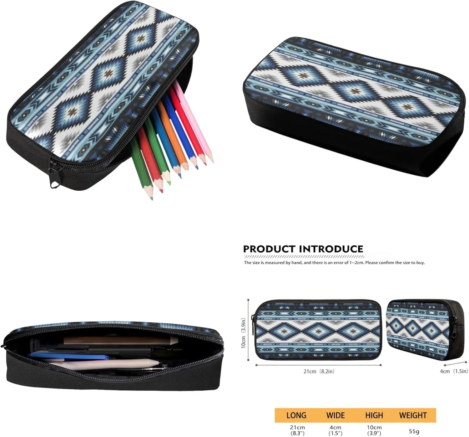 SEANATIVE Geometric Print School Backpack Set Aztec Tribal Blue Print Shoulder Bag for Middle School Girls Boys with Lunch Box