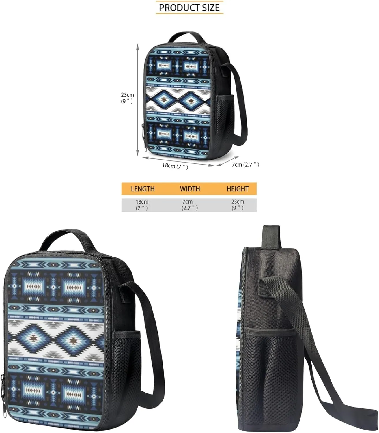 SEANATIVE Geometric Print School Backpack Set Aztec Tribal Blue Print Shoulder Bag for Middle School Girls Boys with Lunch Box