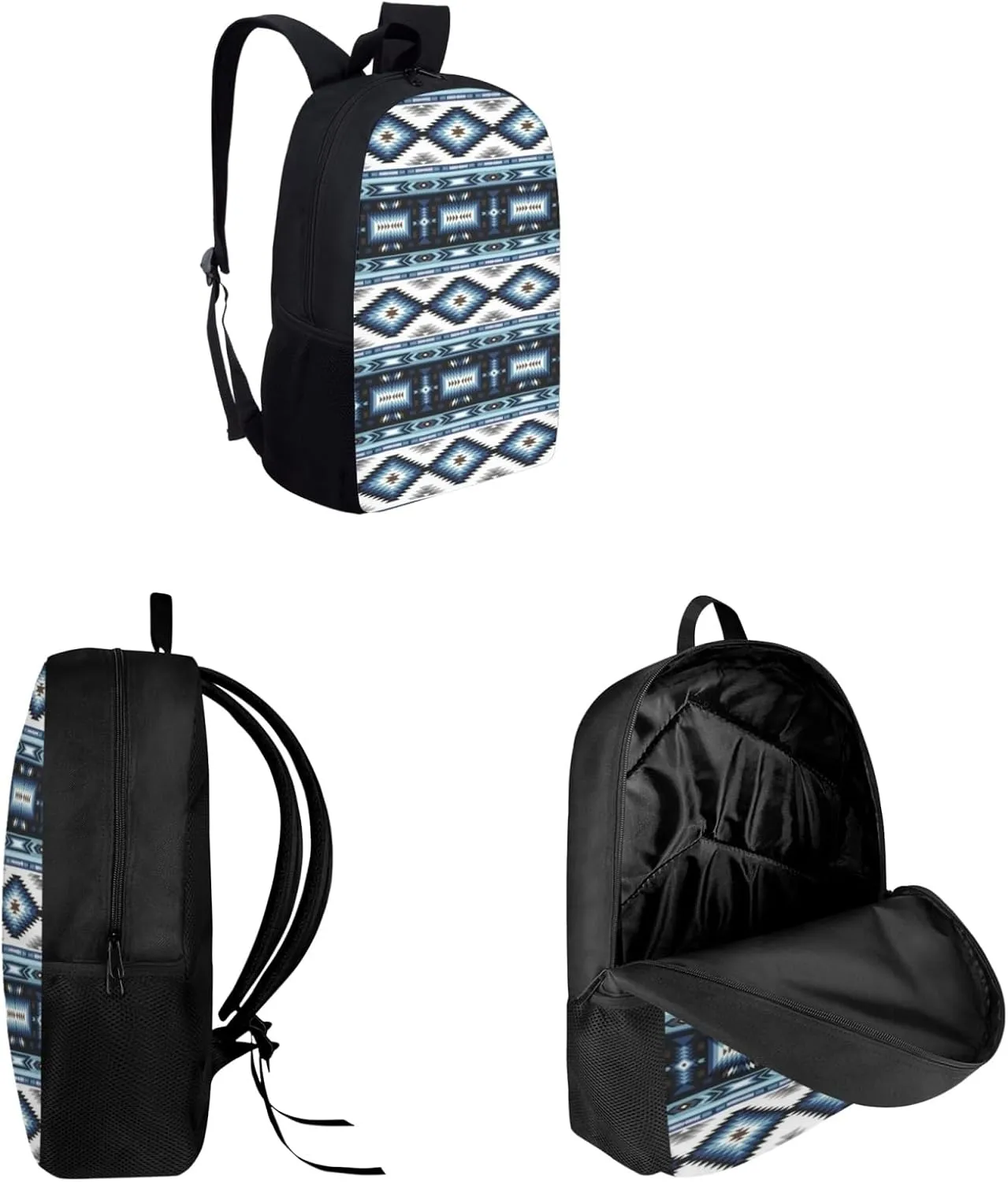 SEANATIVE Geometric Print School Backpack Set Aztec Tribal Blue Print Shoulder Bag for Middle School Girls Boys with Lunch Box