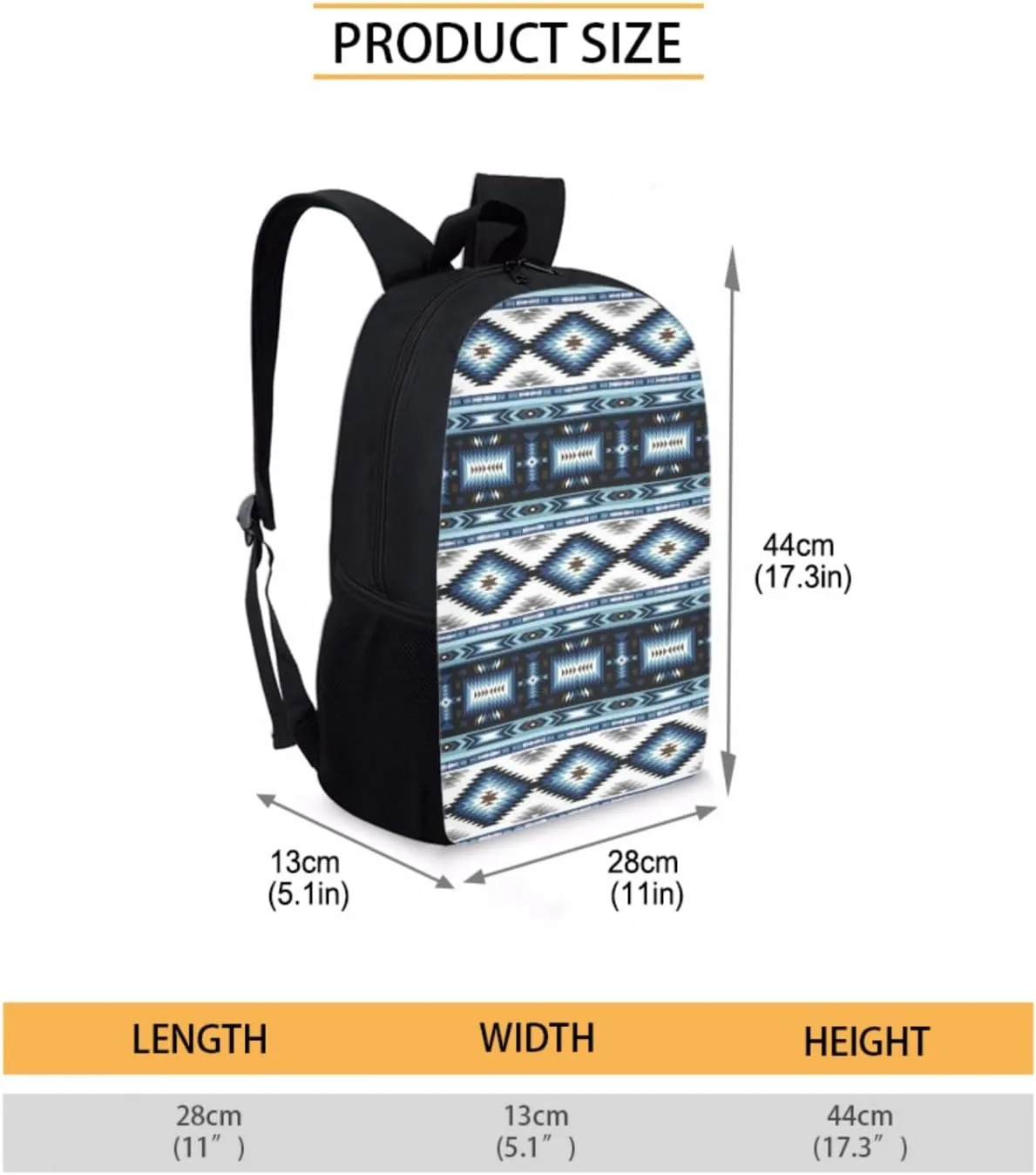 SEANATIVE Geometric Print School Backpack Set Aztec Tribal Blue Print Shoulder Bag for Middle School Girls Boys with Lunch Box