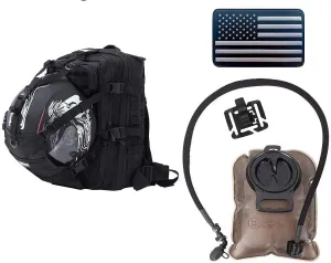 Seibertron Helmet Backpack Black and 2L Water Bladder and Reflective US Flag