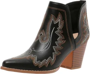 SelRoys Cowboy Boots for Women Cowgirl Ankle Western Embroidered Stitched Pointed Toe Cutout Chunky Heels Short Booties Red Brown Black US5-11