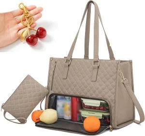Serabags Tote, The Sera Dual Tote, Mydailybag Work Lunch & Laptop Bags, 2 In 1 Tote Bag Lunch Bag Combo (Khaki)