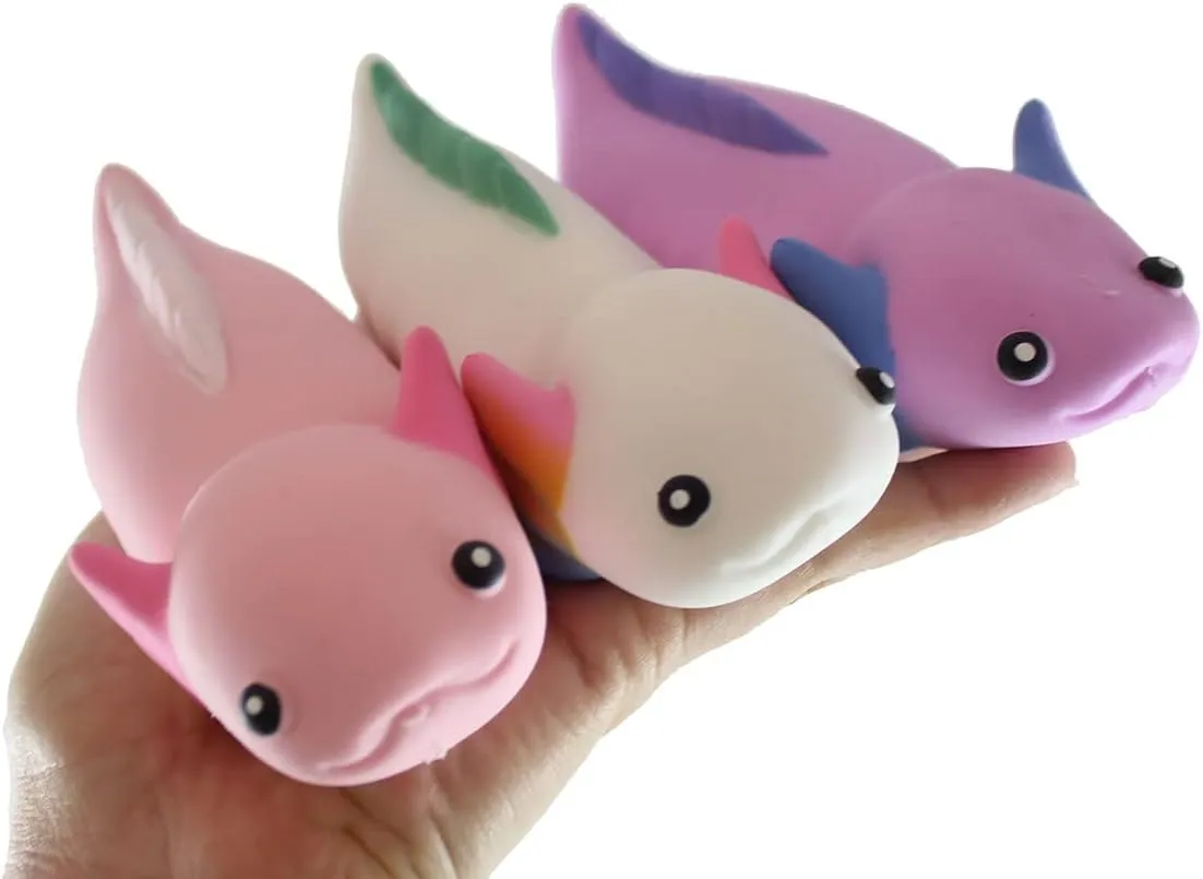 Set of All 3 Color Sand Filled Stretchy Axolotl - Moldable Sensory, Stress, Squeeze Fidget Toy ADHD Special Needs Soothing (Set of All 3 Colors)